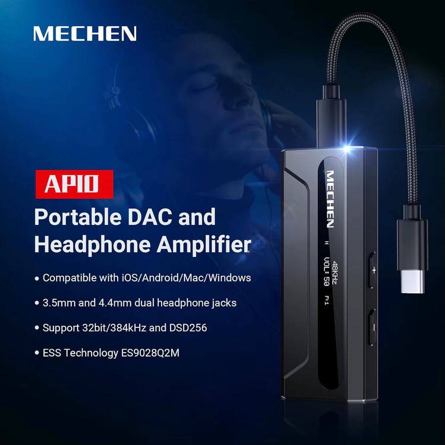 MECHEN AP10 USB-C zu AUX DAC Verstärker in Schwarz mit 3,5mm und 4,4mm Anschluss, Hi-Res ES9028Q2M DSD256 Adapter für iPhone 15/16/17 Pro und Android - Bild 2