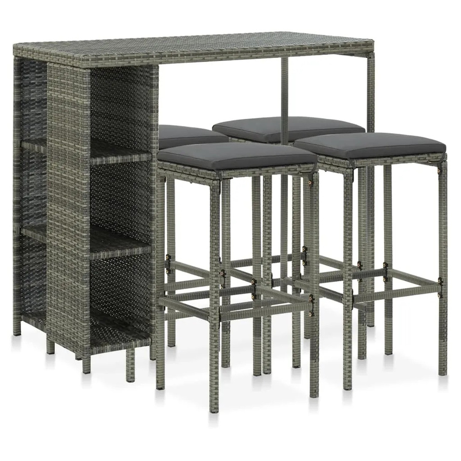 vidaXL 5-tlg Gartenbar-Set aus Poly Rattan mit Kissen in Grau und Anthrazit - Bild 2