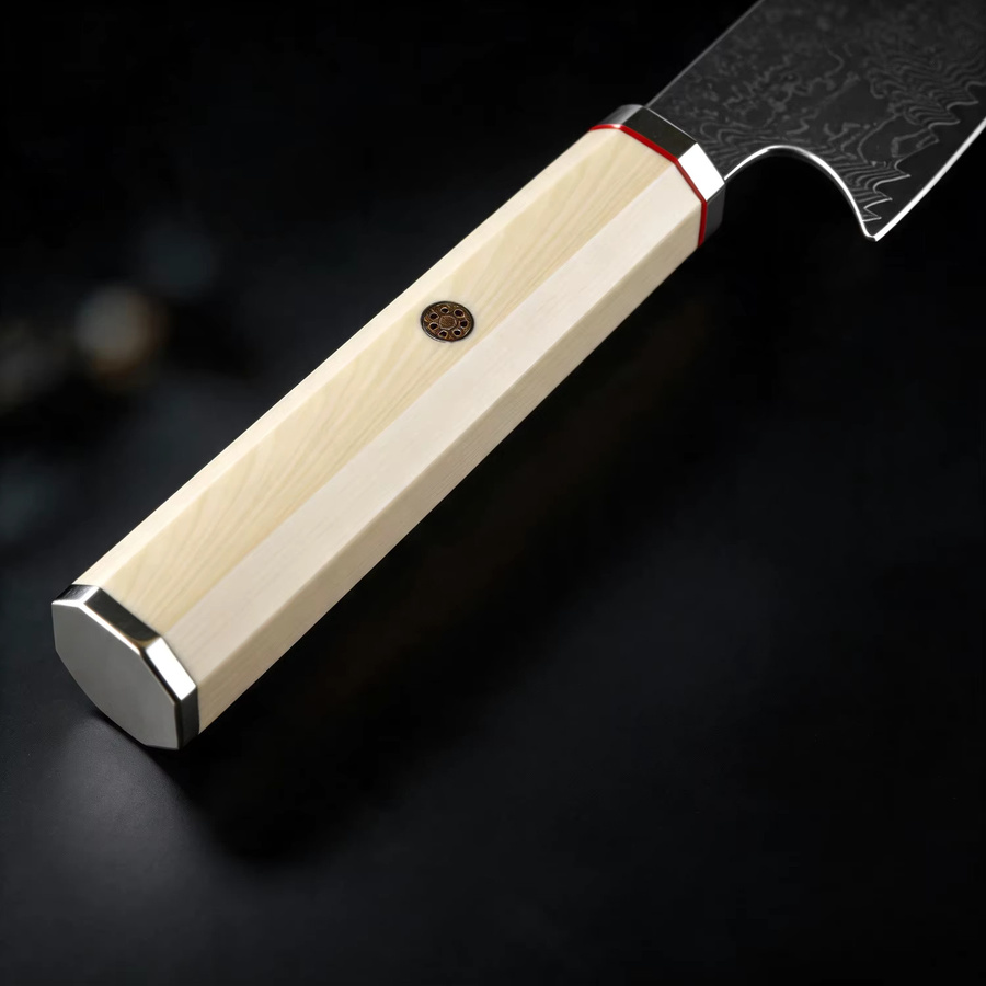 XITUO Kiritsuke Schälmesser Set aus Damaszener Stahl mit weißem achteckigem Griff - Bild 3