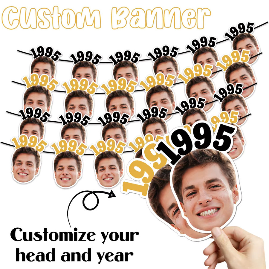8 Stück Personalisierte Gesichtsfoto-Wimpel von Cyuan in Mehrfarbig für Geburtstage, Hochzeiten und Partys aus Papier - Bild 4