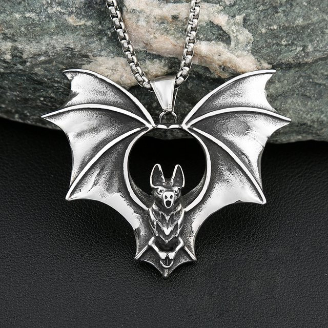 owlucky Halskette Fledermaus Anhänger, Edelstahl, Silber, Unisex - Bild 1