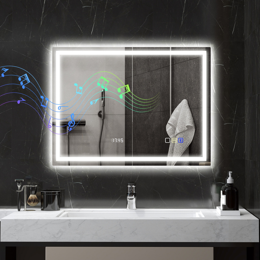 HOMCOM LED Badspiegel mit Bluetooth-Musikfunktion und Touchschalter, Silber, B: 80 cm, H: 60 cm - Bild 2