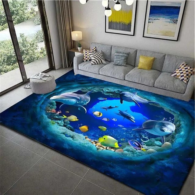 Lodestar 3D Fischteich Teppich mit Kinder-Motiv in Blau, B/T: 120 x 160 cm - Bild 1