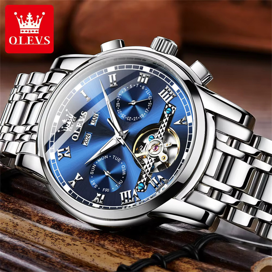 OLEVS Armbanduhr Automatik, Edelstahl, Blau, Herren - Bild 3