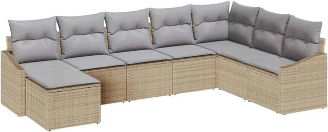 vidaXL Garten-Sofa-Set 8-teilig aus Poly-Rattan in Beige mit Polsterung und Stahlgestell - Bild 1