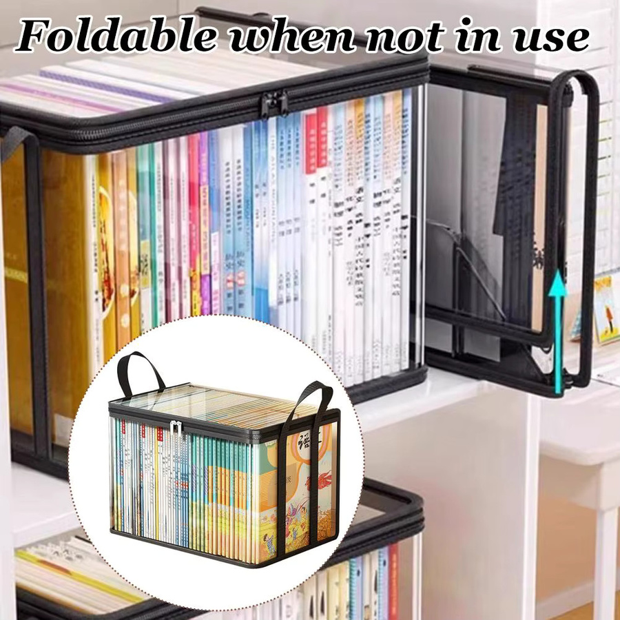 Transparente PVC-Aufbewahrungstasche mit Klappdeckel und Sichtfenster als rechteckiger Organizer für Spielzeug, Bastelartikel und Schulbedarf, B/T/H: 32,0 x 25,0 x 2,0 cm - Bild 3