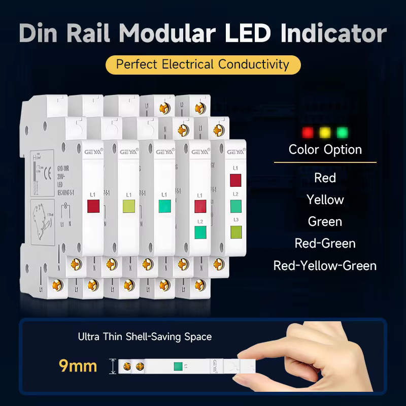 GEYA DIN-Schienen-Kontrollleuchte mit LED-Signallampen für 230 V, modulare Anzeige in Rot, Grün und Gelb - Bild 3