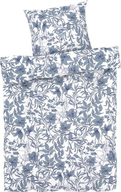 LIVARNO HOME Mako-Satin Bettwäsche Paisley mit Reißverschluss, Blau/Weiß/Grau, Bettbezug 155 x 220 cm und Kissenbezug 80 x 80 cm - Bild 1
