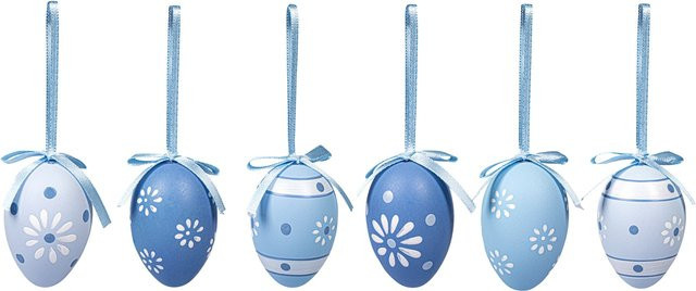 6 Stück blaue Keramik-Deko-Eier mit floralem Muster von Viva Domo - Bild 1