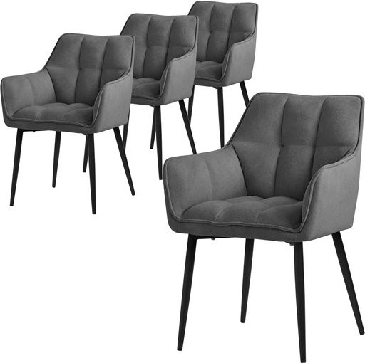 ML-Design 4er Set Esszimmerstühle aus Frotteestoff in Dunkelgrau mit gepolsterter Sitzfläche und Armlehnen - Bild 1