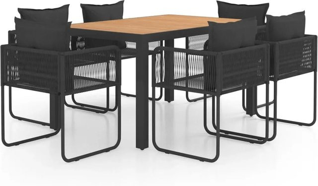 vidaXL 7-teilige Garten-Essgruppe aus PVC-Rattan in Schwarz und Braun - Bild 1
