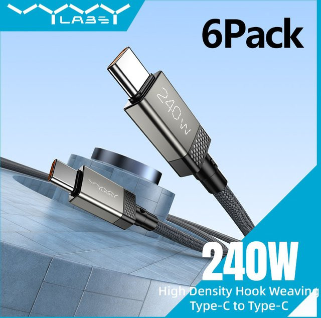vyvylabs 6er-Pack USB-C zu USB-C Schnellladekabel 240W mit Datensynchronisation für MacBook, iPad, iPhone 15 16 17 Pro und Samsung Android Smartphones - Bild 1