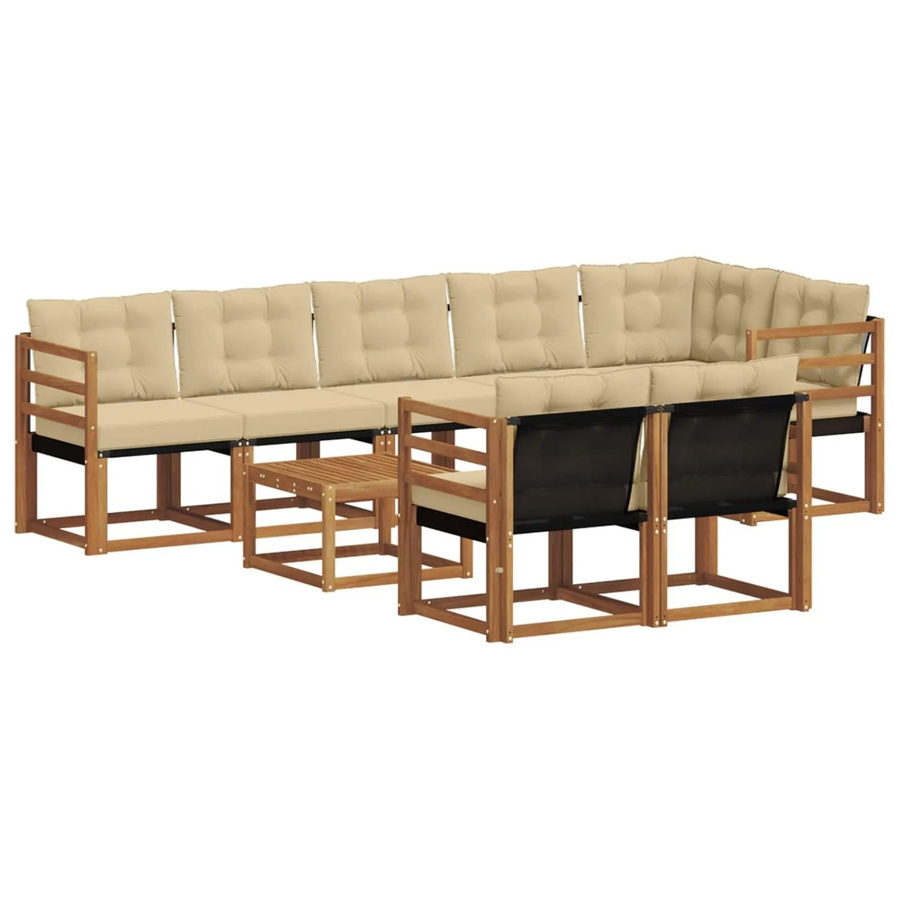 vidaXL Outdoor-Sofagarnitur 9-teilig aus Akazienholz und Textilene in Natur-Beige mit Kissen und Armlehnen - Bild 2