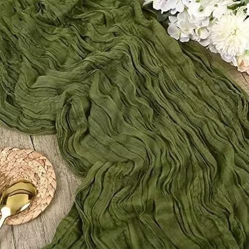 Gaze Tischläufer in Armee Grün für Esszimmer und Dekoration, Boho Landhausstil, B/H: 90 x 300 cm - Bild 1
