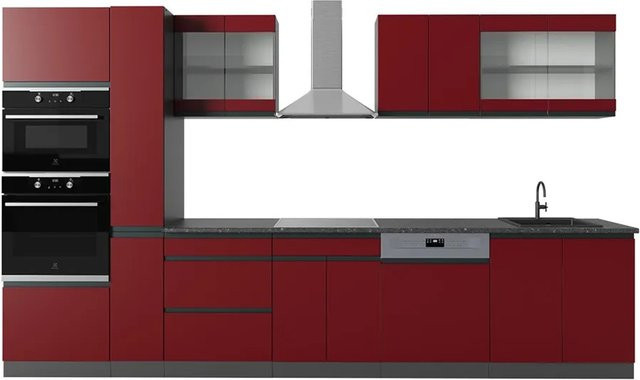 Vicco Küchenzeile R-Line J-Shape in Anthrazit und Rot, moderne Einbauküche aus Spanplatte, Breite: 350 cm - Bild 2