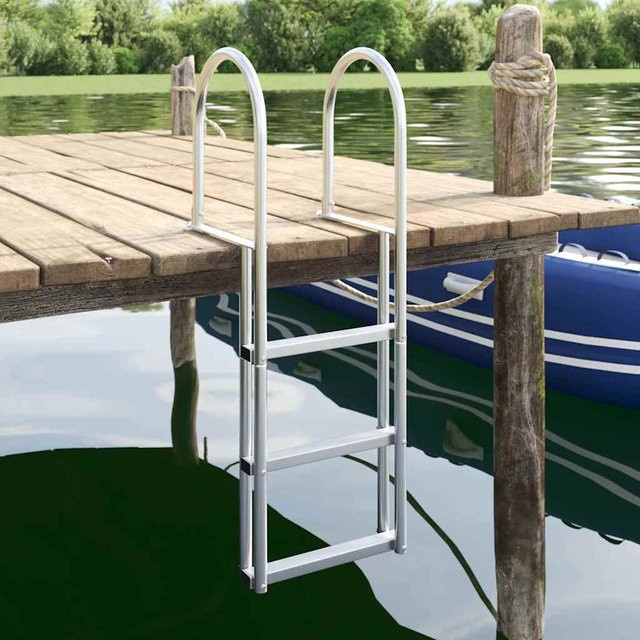 3-stufige Bootsstegleiter aus Aluminium von VD Home Furnishing in Silber, H x B x T: 134 x 45 x 11,5 cm - Bild 1