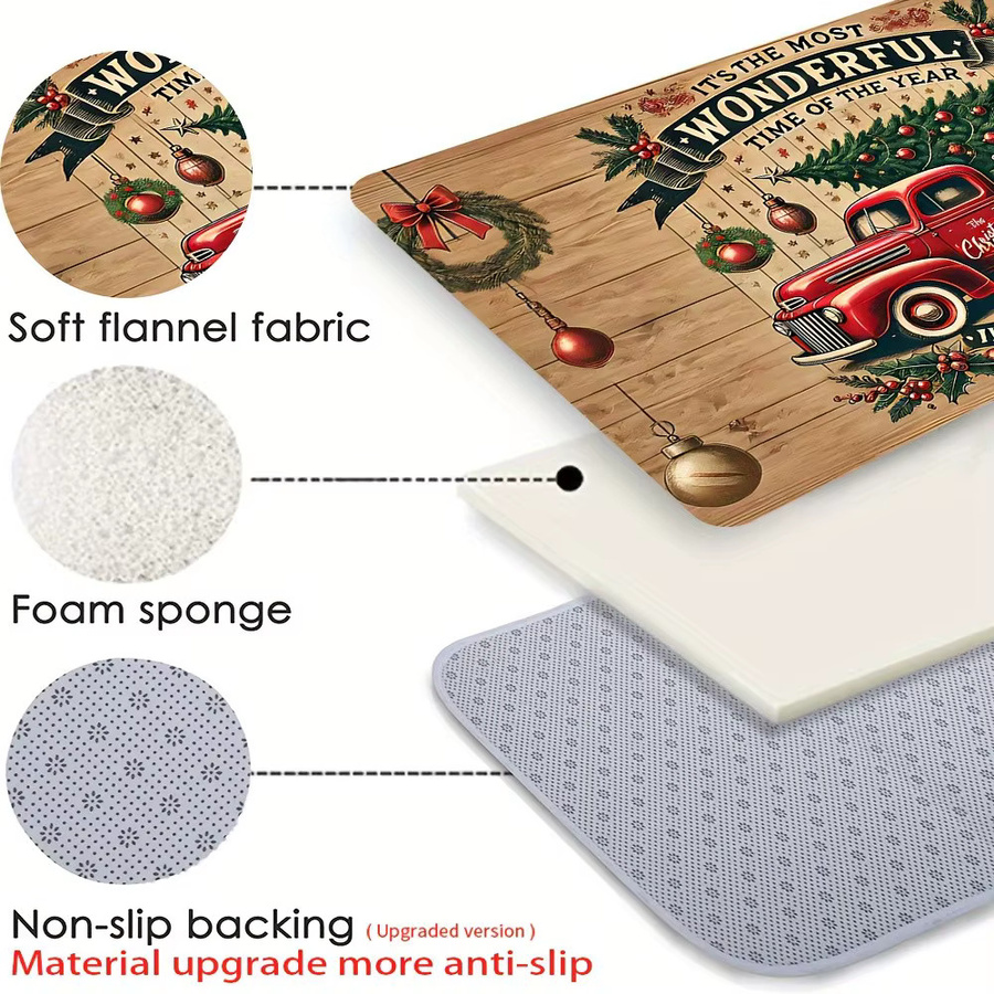 VIKAMA Weihnachtsteppich mit rotem LKW-Aufdruck, rutschfest und schmutzabweisend, rechteckig, B/T: 60 x 40 cm, rot/mehrfarbig - Bild 5