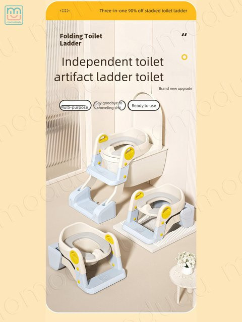momo&dudu 2-in-1 Tragbarer Toilettensitz und faltbarer Tritthocker für Kinder in Grau oder Weiß - Bild 1