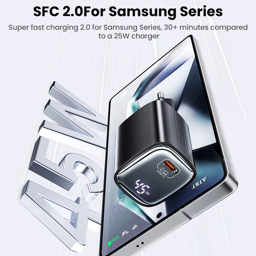 Toocki 45 W GaN Ladegerät mit KR Stecker, USB-C Schnellladegerät mit SFC 2.0, PPS, PD 3.0 und QC 4.0 in Schwarz - Bild 2