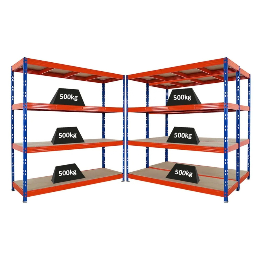 3er Set PROREGAL Rhino Profi Schwerlastregal mit 4 verstellbaren Spanplatten-Ebenen, Farbe Blau-Orange, B/T/H: 200 x 60 x 200 cm - Bild 2