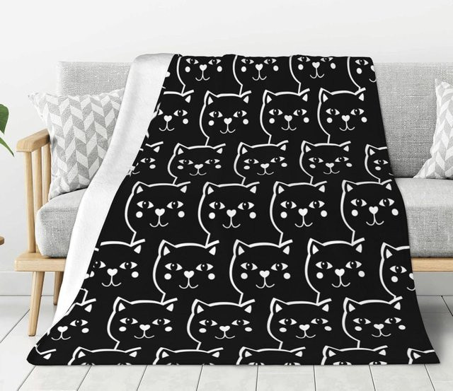 Perinsto Fleece-Decke mit schwarzem Katzenmotiv, ultra weich und warm, B/B: 100 x 130 cm - Bild 1