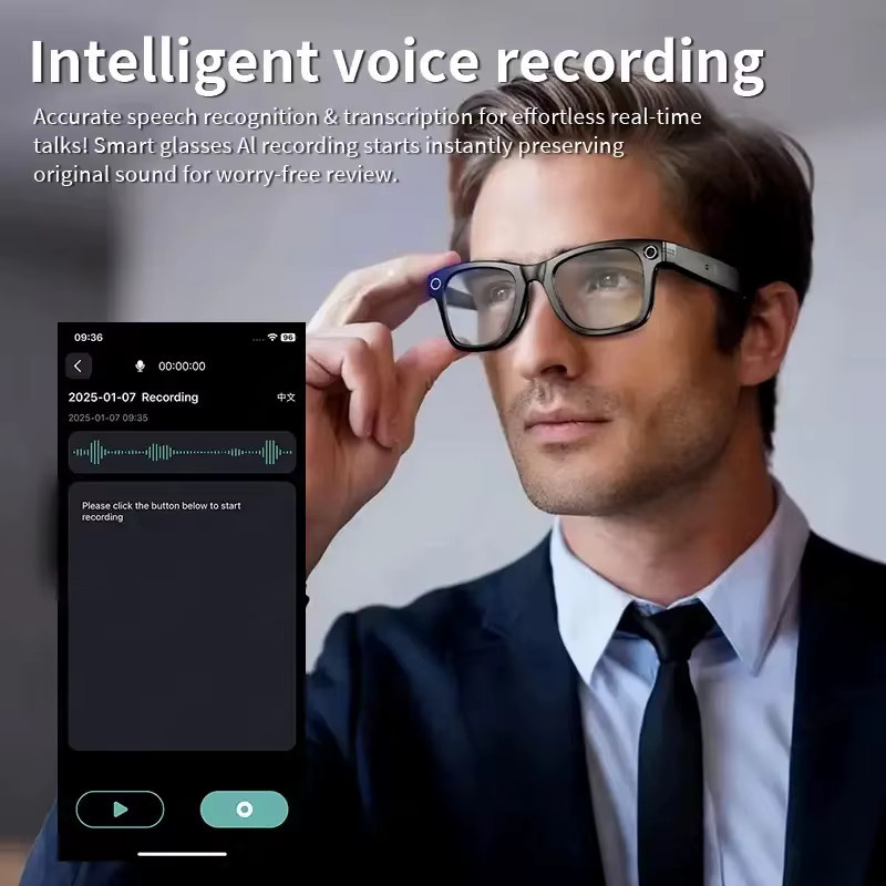GUHUAVMI Smart-Brille 2025 mit Bluetooth, Kamera für Videoaufnahmen, KI-Fotoerkennung und Echtzeit-Übersetzung in über 100 Sprachen, Schwarz - Bild 4