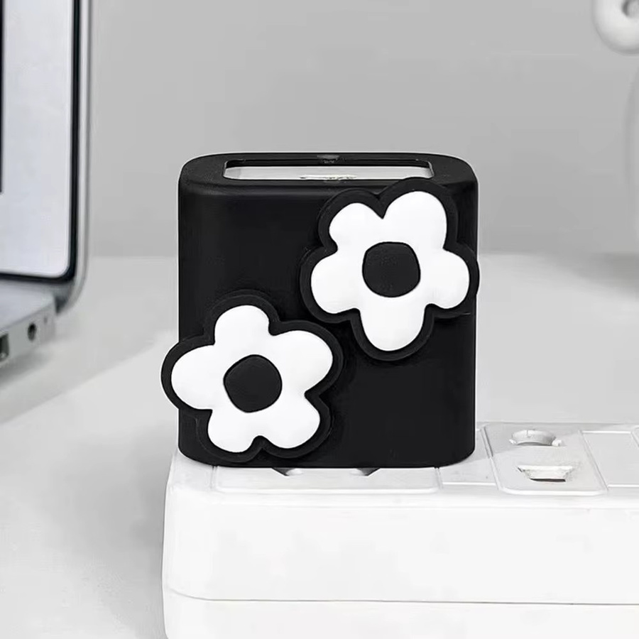 Silikon Blumen-Schutzhülle für Apple Ladegeräte mit Kabelorganisator in Schwarz - Bild 4