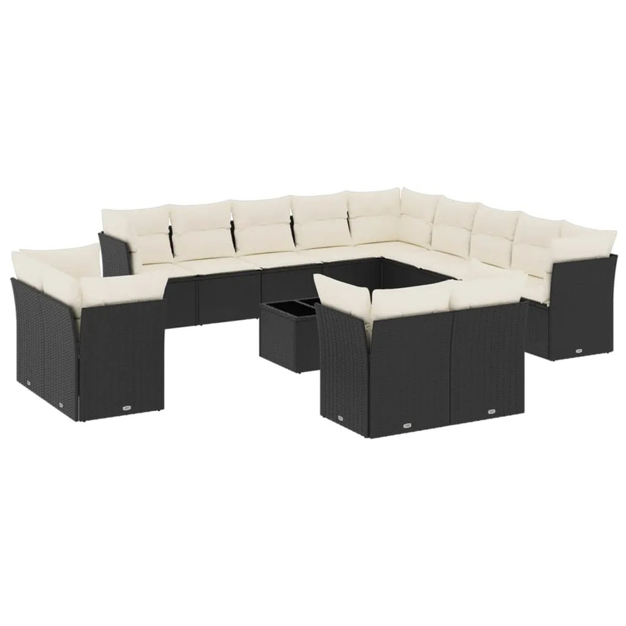 vidaXL 14-tlg. Garten-Sofagarnitur in L-Form aus Polyrattan mit Kissen und Couchtisch, Schwarz - Bild 2