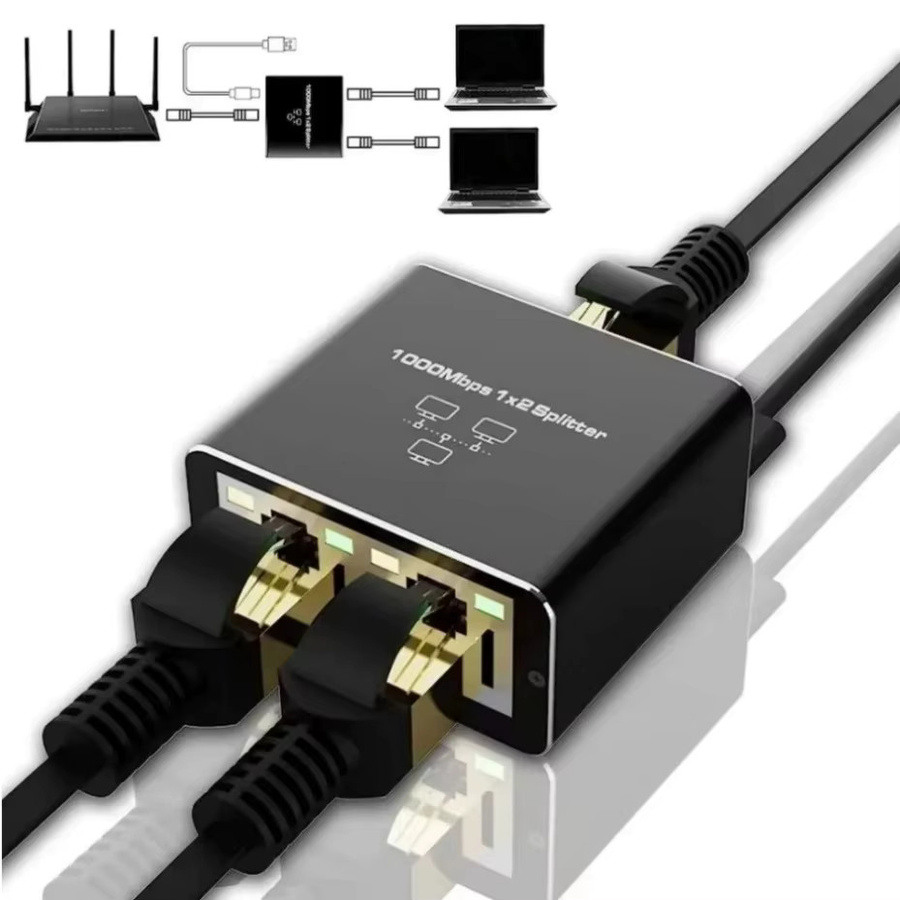 PzzPss RJ45 Splitter 1 auf 2 Ethernet-Adapter Gigabit LAN-Verlängerung in Schwarz und Grün - Bild 3