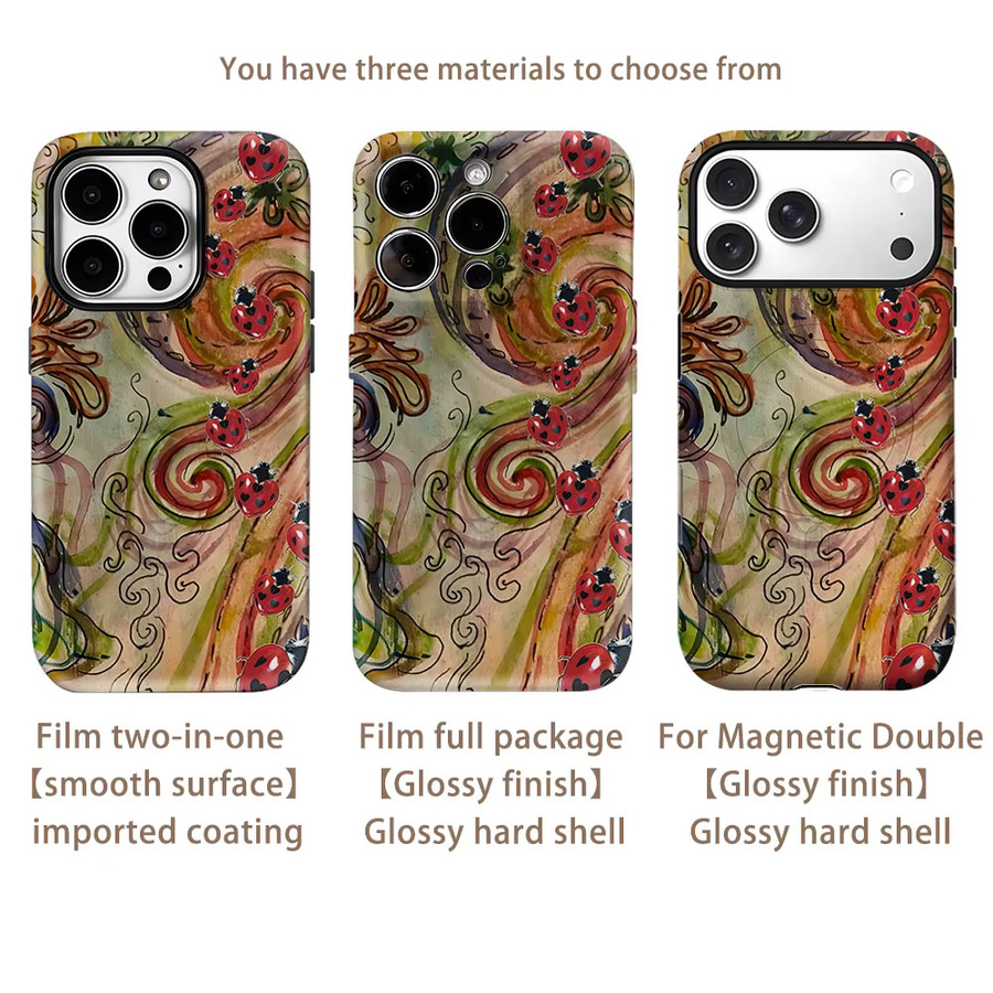 Potdemiel Handyhülle Marienkäfer-Swirl für iPhone 17 16 15 14 13 Pro Max Plus, magnetisch, robust, rot-schwarz-bunt - Bild 2