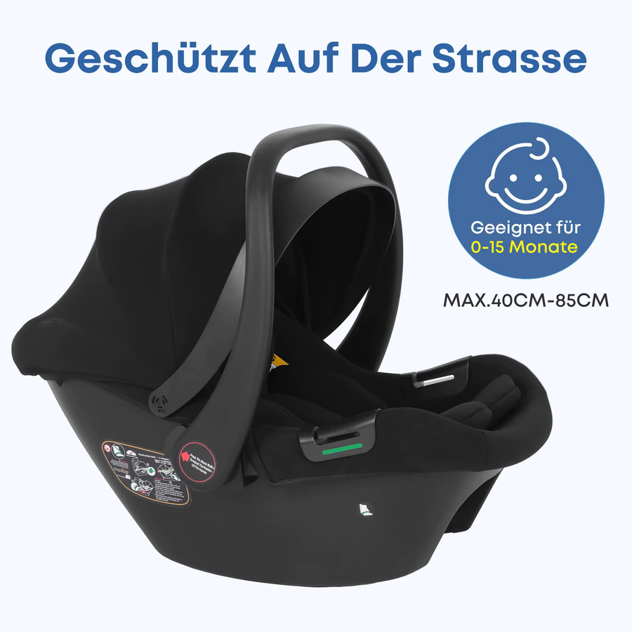 BabyVoyage Baby-Autositz für Neugeborene in Schwarz mit I-Size Zertifizierung, Sonnendach und Seitenschutz, geeignet für 0–13 kg - Bild 4
