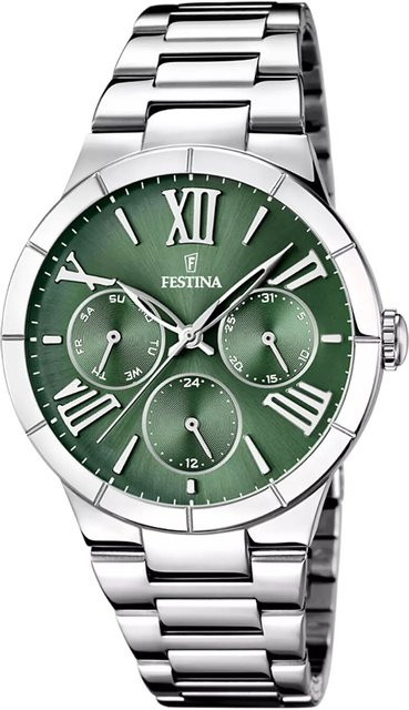 Festina Damenuhr, Quarz, Edelstahl, Grün, 37 mm, 5 ATM - Bild 1