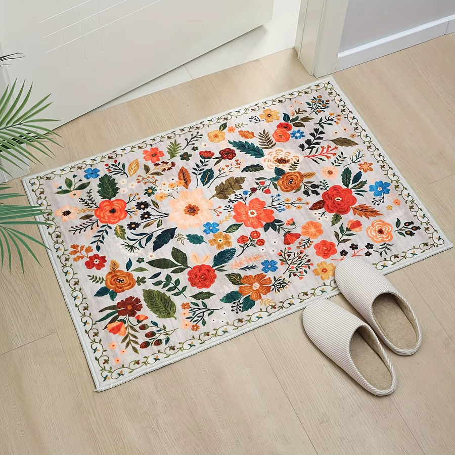 VIKAMA Premium Garten Blumen Teppich, rutschfeste Bodenmatte mit floralem Design in Multicolour, B/T: 60 x 40 cm - Bild 1