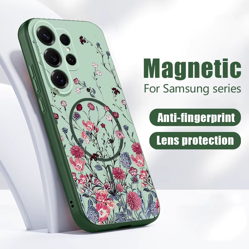 Magnetische Handyhülle mit Retro-Blumenmuster für Samsung Galaxy S25 S26 Ultra Edge S24 S23 FE A17 A56 A37 A16 A55 A15 A36 A55 in Pink - Bild 5