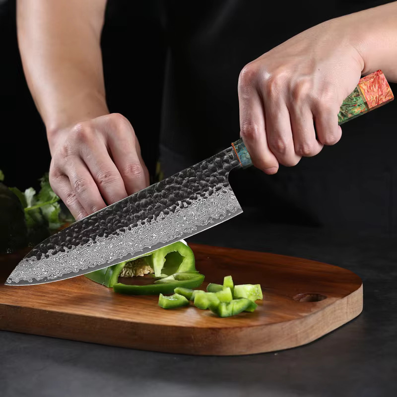Baovim Japanisches Kochmesser aus handgeschmiedetem Damaststahl mit Holzgriff, Länge: 20,3 cm - Bild 2
