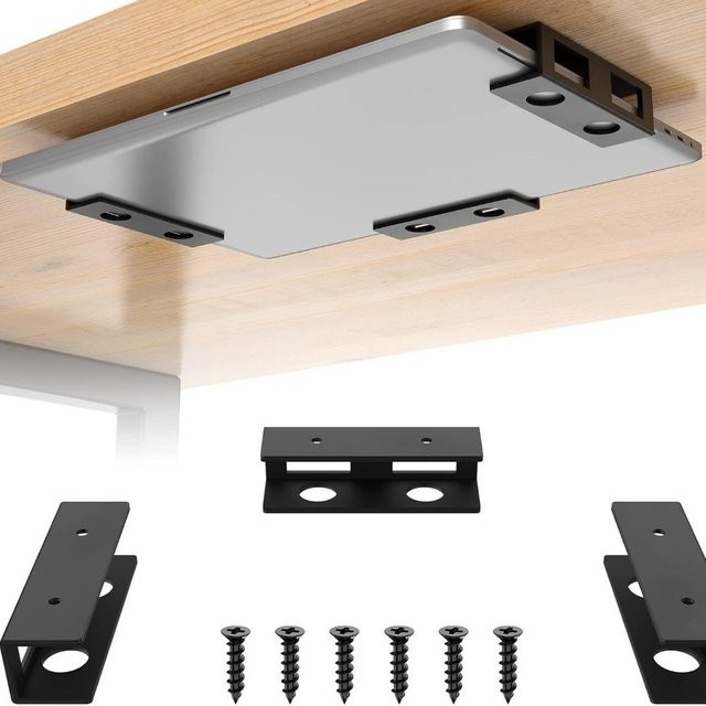 Platzsparende Laptop-Halterung aus Metall zur Untertischmontage mit Schraubbefestigung in Schwarz oder Silber - Bild 1