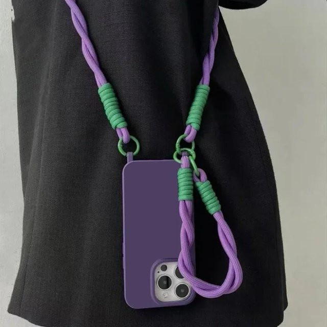 Rui Di Silikon Handyhülle mit Crossbody Lanyard Halskette und Armband für iPhone 15 Pro, 14, 13, 12, 11, XS Max, XR in Purple - Bild 1