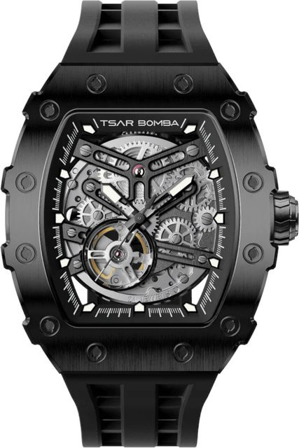 Tsar Bomba Herrenuhr Automatik, Edelstahl, 43 mm, Schwarz, Silikon - Bild 1
