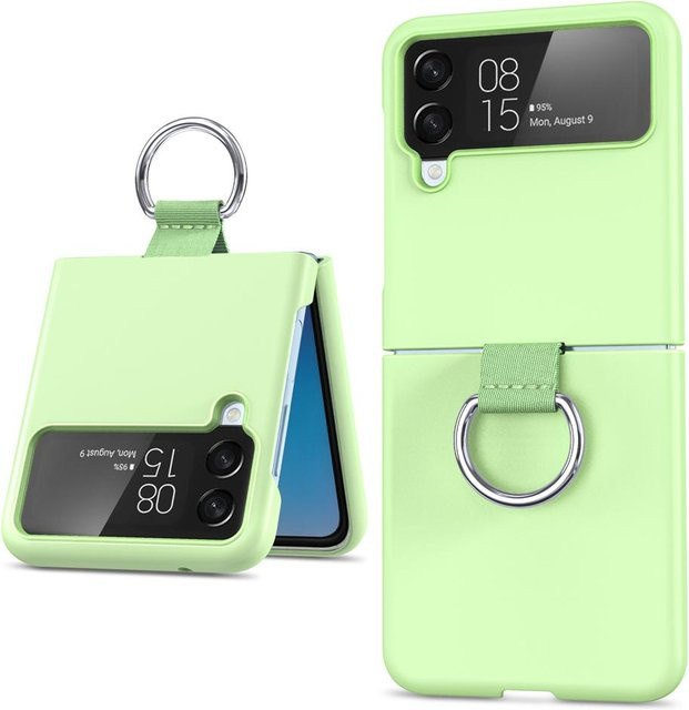 Luxus Matte PC Armor Schutzhülle mit Fingerring für Samsung Galaxy Z Flip 6 5 4 3 in Transparent Green - Bild 1