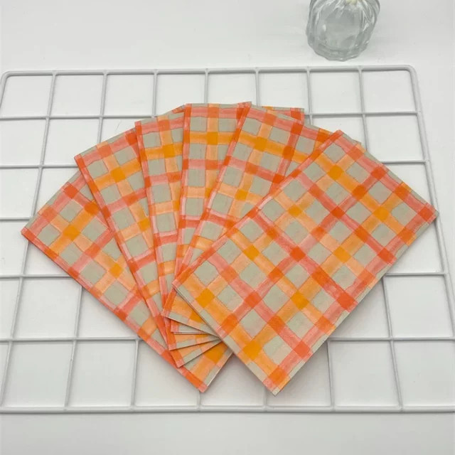 GUANYAO Servietten mit Orange Plaid Print, 2-lagig, 20 Stück, B/B: 33 x 40 cm - Bild 1