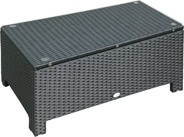 Outsunny Beistelltisch in Schwarz mit PE-Rattan und gehärtetem Glas für Garten, Balkon und Terrasse, B/T/H: 85 x 50 x 39 cm - Bild 1
