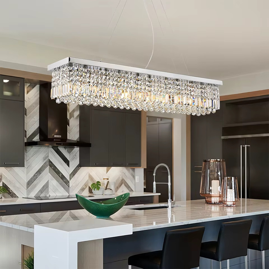PIBAOGU LED Kristall Kronleuchter Moderne Pendelleuchte in Silber und Transparent für Wohnzimmer, Esszimmer, Schlafzimmer und Küche - Bild 2