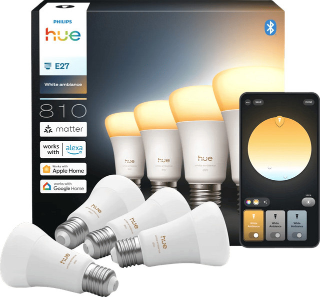 Philips Hue White Ambiance LED Smart Bulb A60 E27 810 lm 4er-Pack mit Bluetooth und CCT - Bild 1