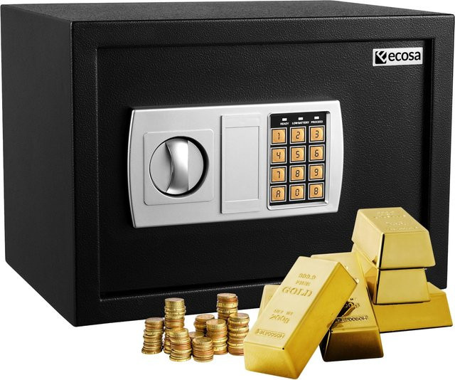 Ecosa Elektronischer Safe aus Stahl mit Kombinationsschloss und Schlüssel, Schwarz, B/T/H: 35 x 35 x 25 cm - Bild 1