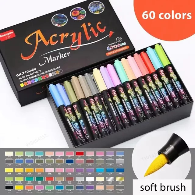 GN 12-60 Farben Acryl-Malstifte mit weicher Spitze für Keramik, Stein, Glas, Porzellan, Holz und Leinwand in Multicolour - Bild 1