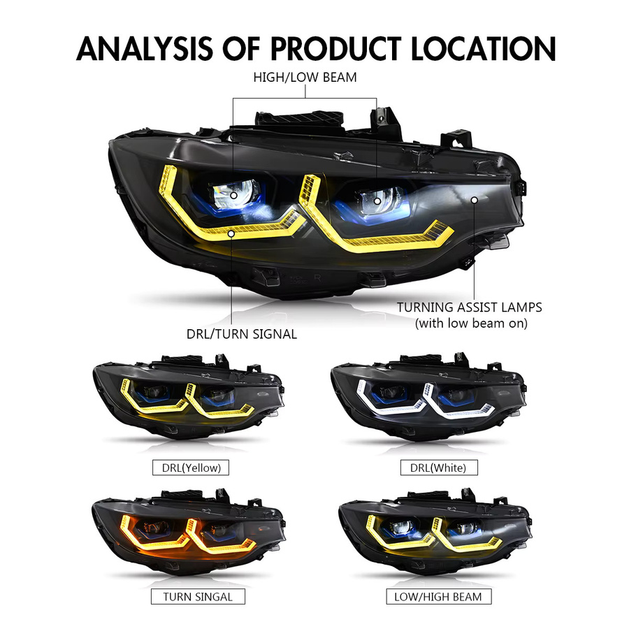 COOLCMP LED-Projektorlinsen DRL Scheinwerferbaugruppe für BMW 4er Serie F32 F36 F80 in Schwarz für Xenon 2013-2015 und LED 2016-2020 - Bild 4