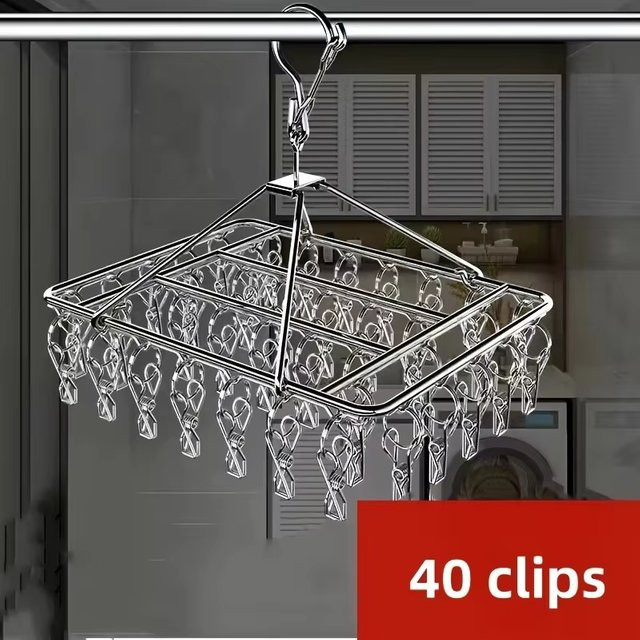 Untior Sockenbügel aus Edelstahl mit 40 Clips in Silber, Metall-Wäscheständer für Babykleidung und Unterwäsche, B/T/H: 35,0 x 40,0 x 28,0 cm - Bild 1