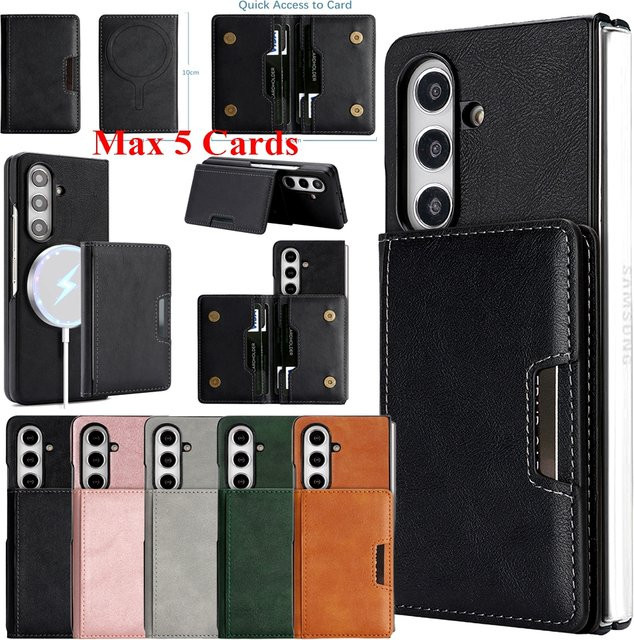 2-in-1 Ledertasche für Samsung Galaxy Z Fold 7 6 5 4 3 mit magnetischem Kartenhalter und Ständer in Braun - Bild 1