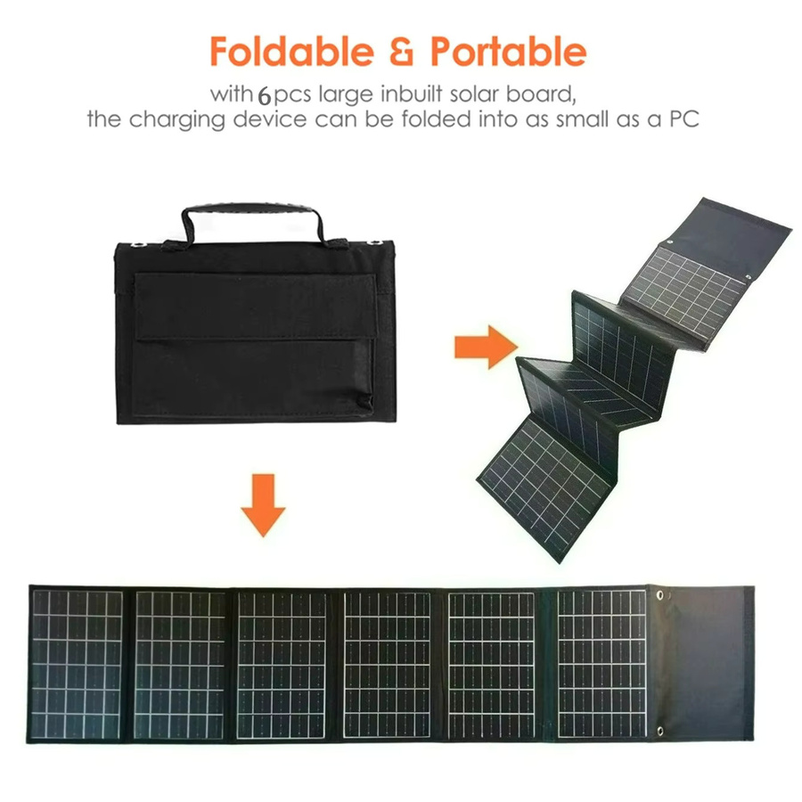 EESBAO Tragbares Solarladegerät 50W Faltbare Powerbank mit USB-C und DC-Ausgängen in Schwarz für Outdoor und Camping - Bild 3