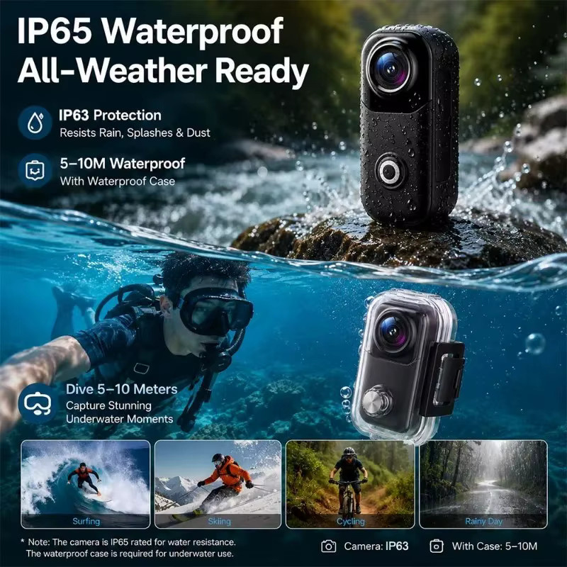 4K Mini Action-Kamera IPX8 tiefwasserdicht in Schwarz für Outdoor-Sport und Tauchen - Bild 2